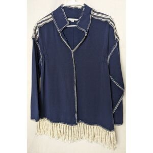 BD Collections Women's Navy Long Sleeve‎ V-neck Top Tassels Size Small